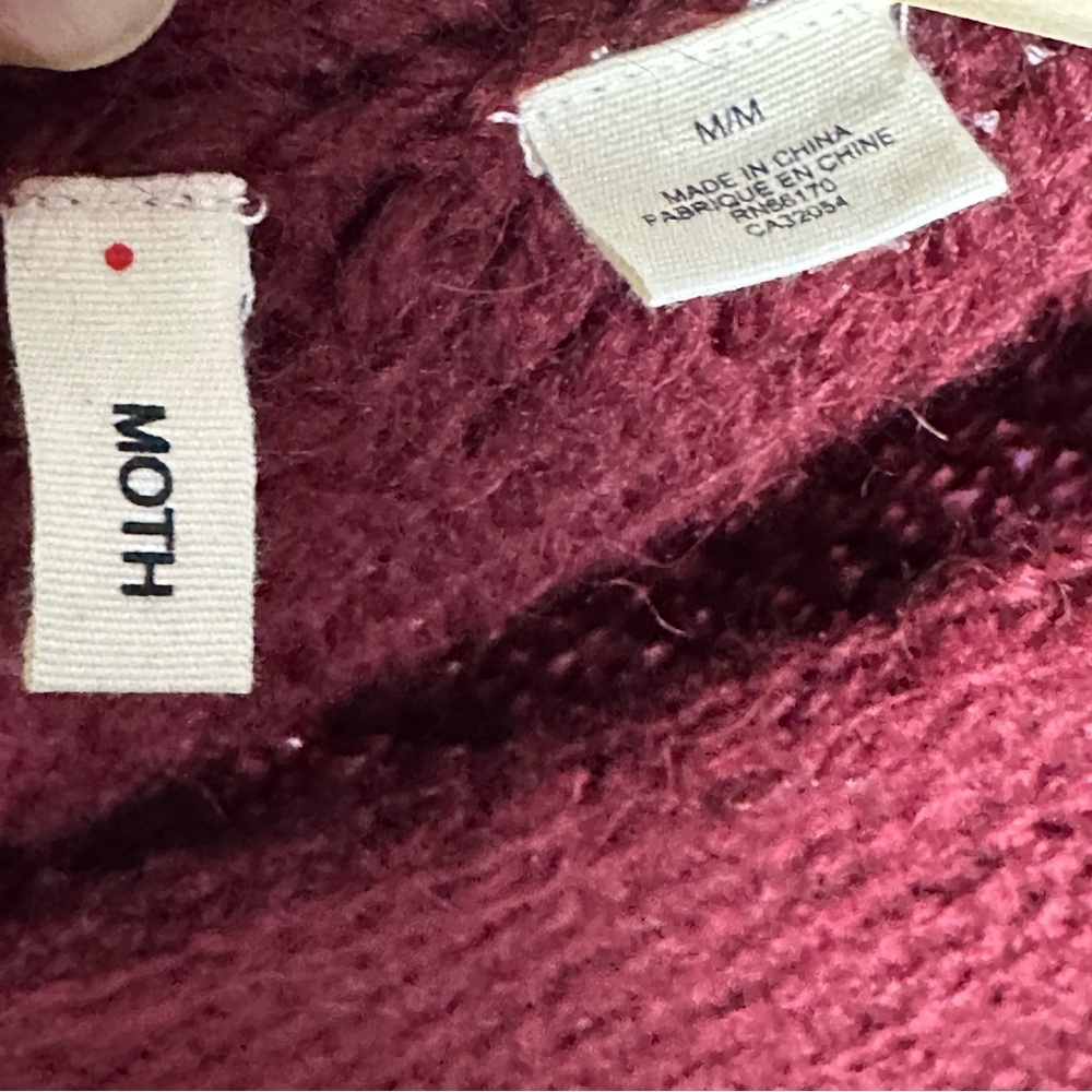 Anthropologie Moth Maroon Chunky Open Knit Oversized Alpaca Wool  Sweater - Picture 8 of 10